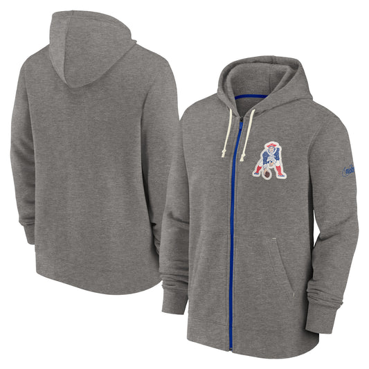 Men's Nike Heather Charcoal New England Patriots Historic Lifestyle Full-Zip Hoodie