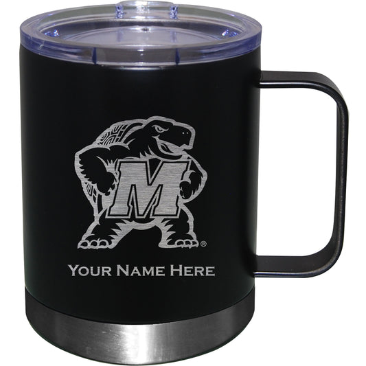 Black Maryland Terrapins 12oz. Personalized Stainless Steel Lowball with Handle