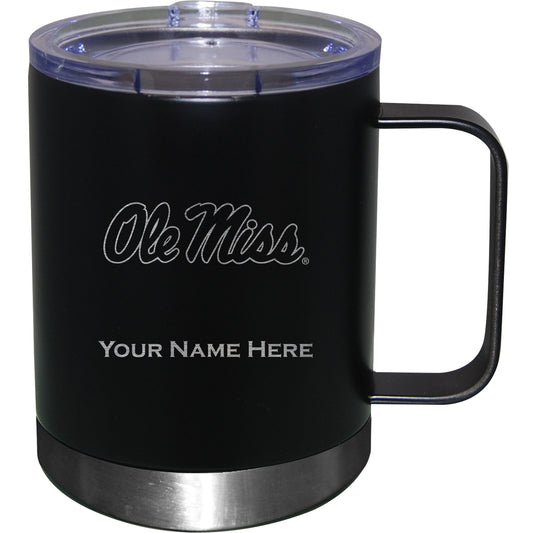 Black Ole Miss Rebels 12oz. Personalized Stainless Steel Lowball with Handle