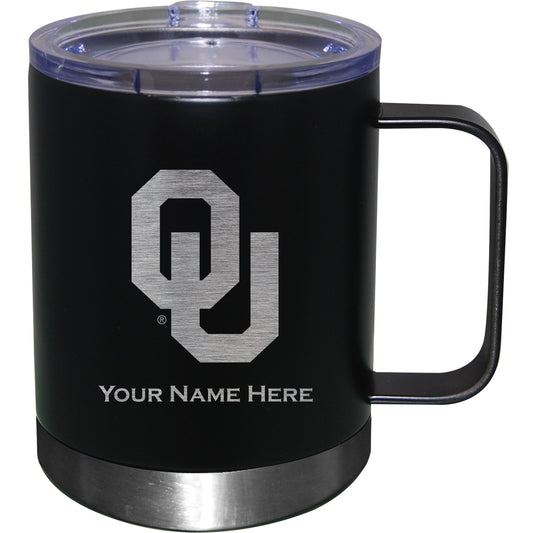 Black Oklahoma Sooners 12oz. Personalized Stainless Steel Lowball with Handle