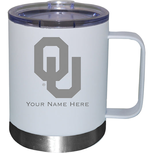 White Oklahoma Sooners 12oz. Personalized Stainless Steel Lowball with Handle