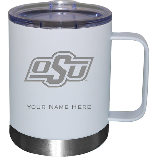 White Oklahoma State Cowboys 12oz. Personalized Stainless Steel Lowball with Handle