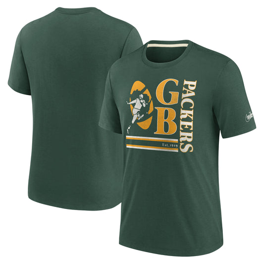 Men's Nike Green Green Bay Packers Wordmark Logo Tri-Blend T-Shirt