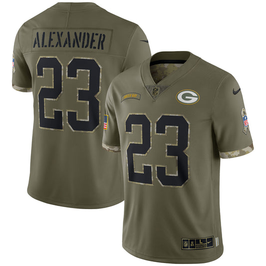 Men's Nike Jaire Alexander Olive Green Bay Packers 2022 Salute To Service Limited Jersey