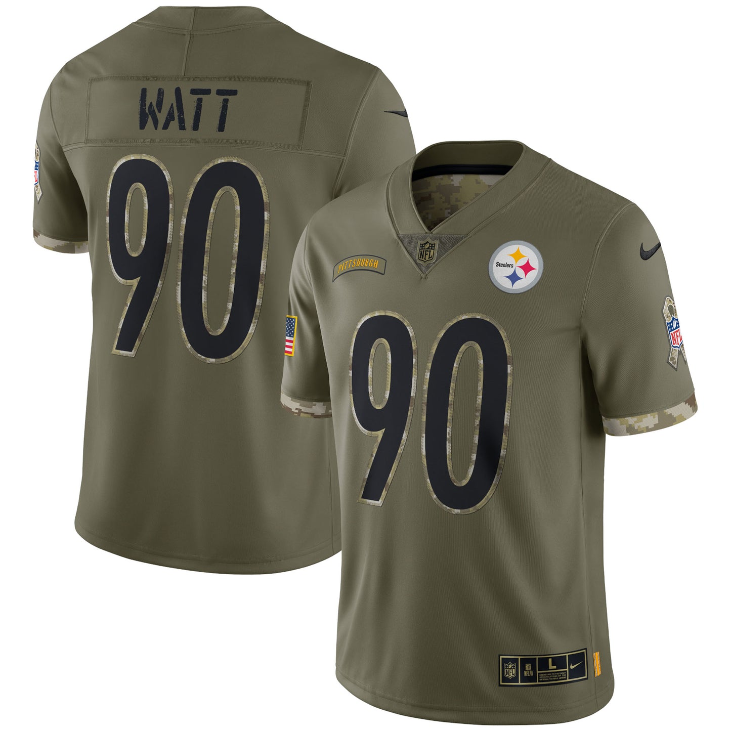 Men's Nike T.J. Watt Olive Pittsburgh Steelers 2022 Salute To Service Limited Jersey