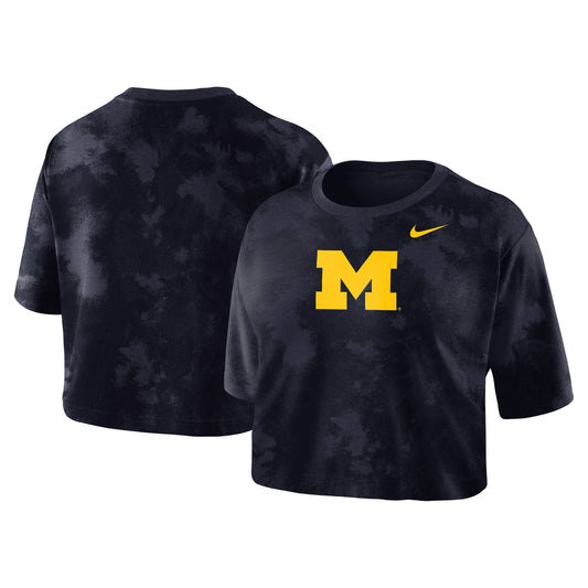 Women's Nike Navy Michigan Wolverines Tie-Dye Cropped T-Shirt