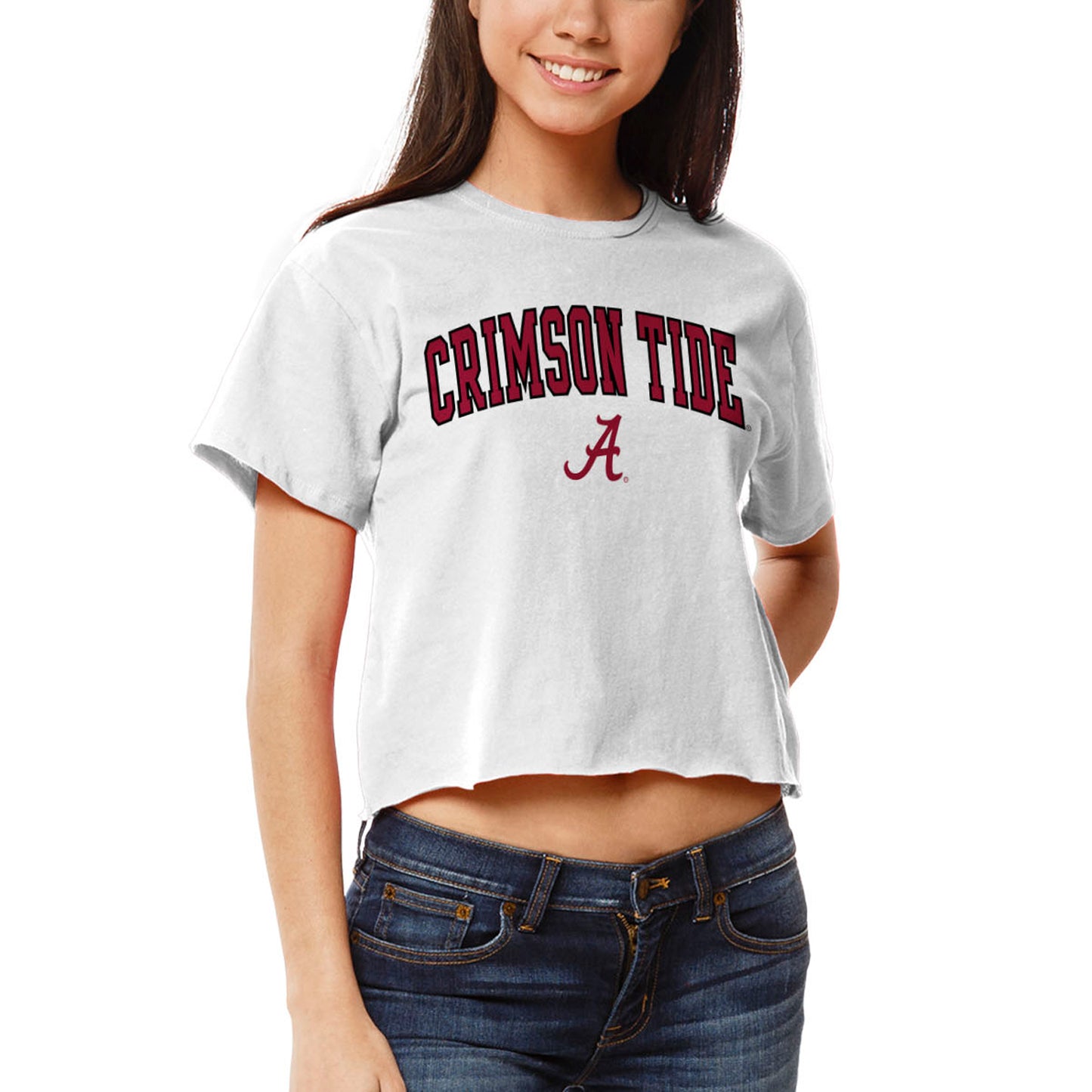 Women's League Collegiate Wear White Alabama Crimson Tide Clothesline Cotton Crop T-Shirt