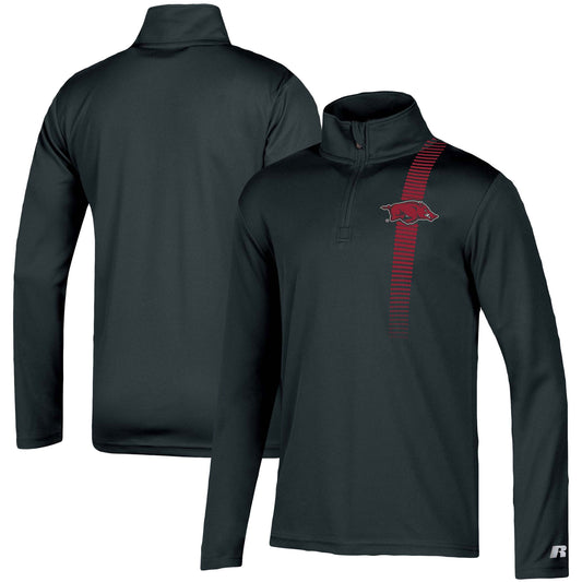 Youth Russell Black Arkansas Razorbacks Fitness Quarter-Zip Top