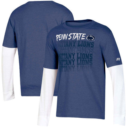 Youth Russell Heathered Navy Penn State Nittany Lions Layered Long Sleeve T-Shirt