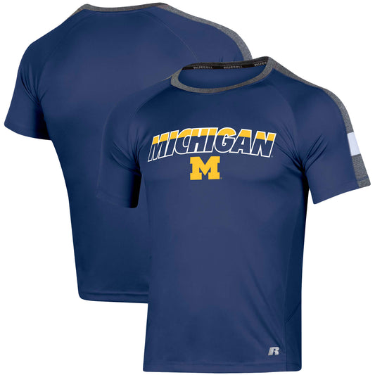 Men's Russell Navy Michigan Wolverines Colorblocked Impact Raglan T-Shirt