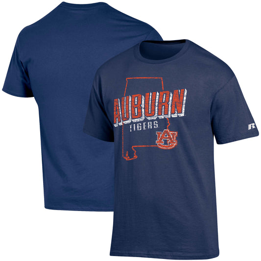 Men's Russell Navy Auburn Tigers Distressed Wordmark T-Shirt