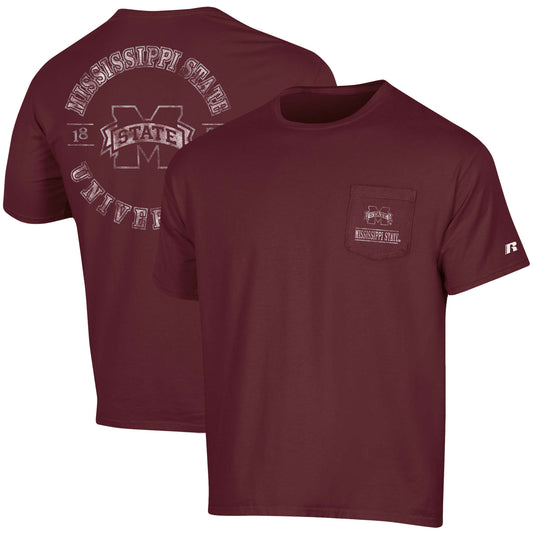 Men's Russell Maroon Mississippi State Bulldogs Pocket Logo T-Shirt