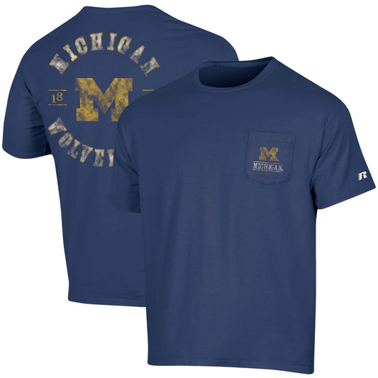 Men's Russell Navy Michigan Wolverines Pocket Logo T-Shirt