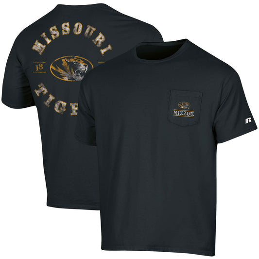 Men's Russell Black Missouri Tigers Pocket Logo T-Shirt