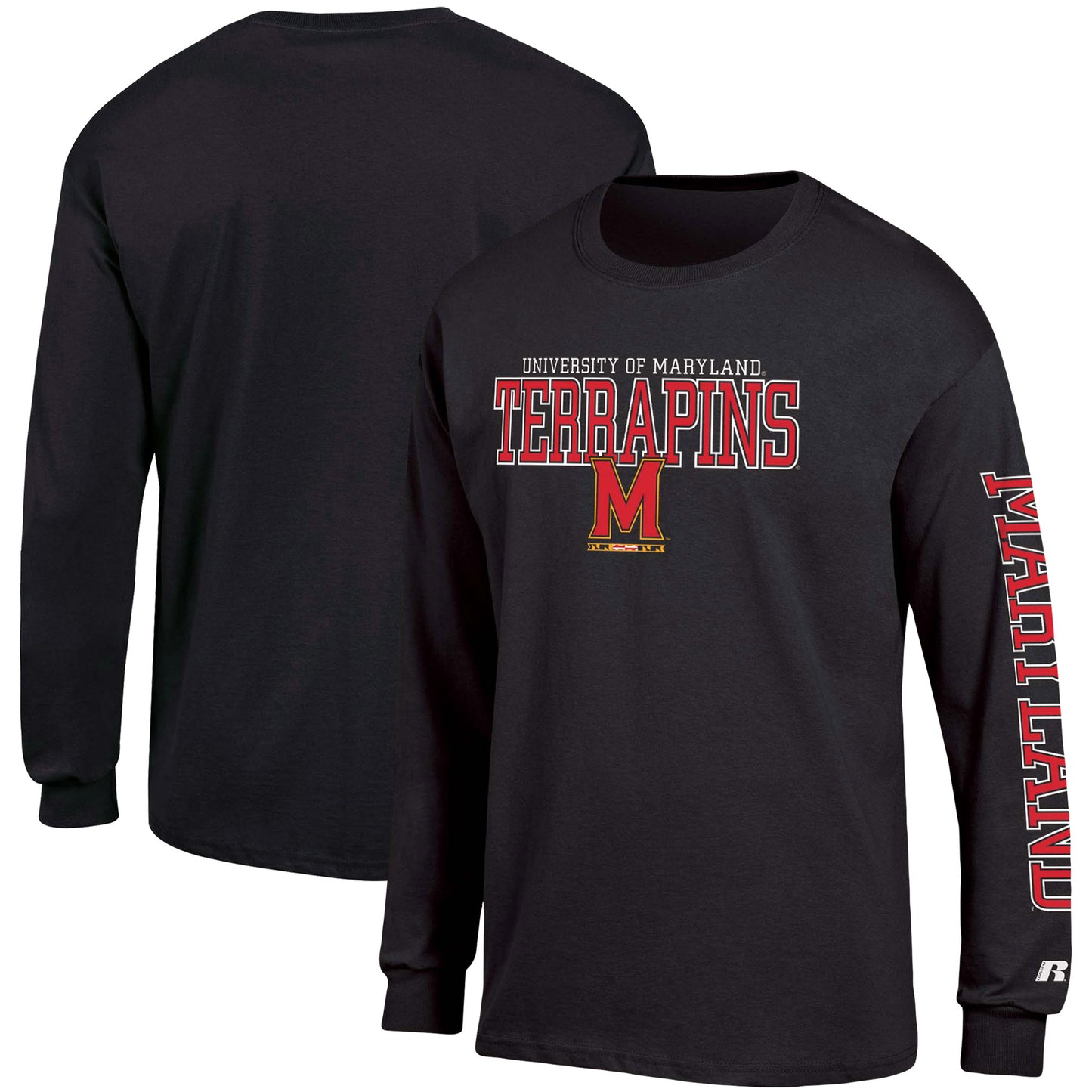 Men's Russell Black Maryland Terrapins Sleeve Hit Long Sleeve T-Shirt