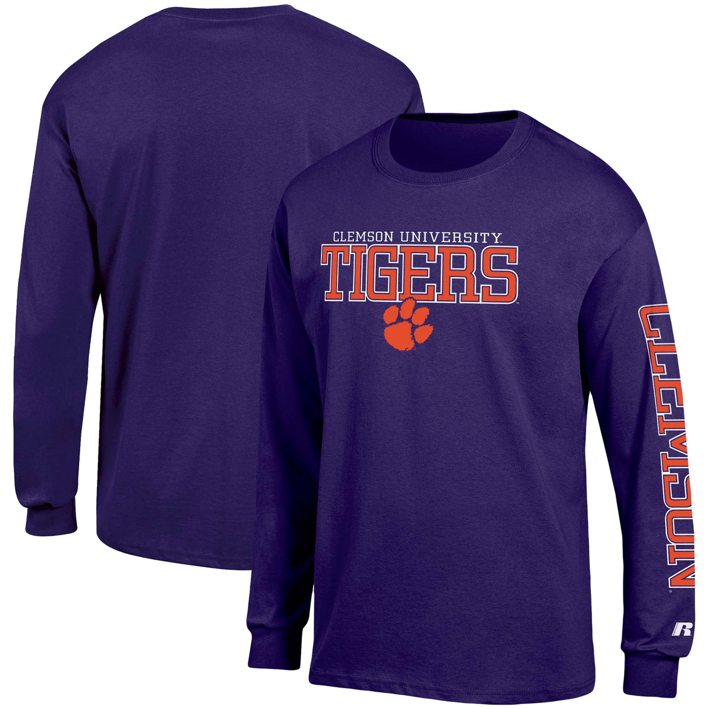 Men's Russell Purple Clemson Tigers Sleeve Hit Long Sleeve T-Shirt