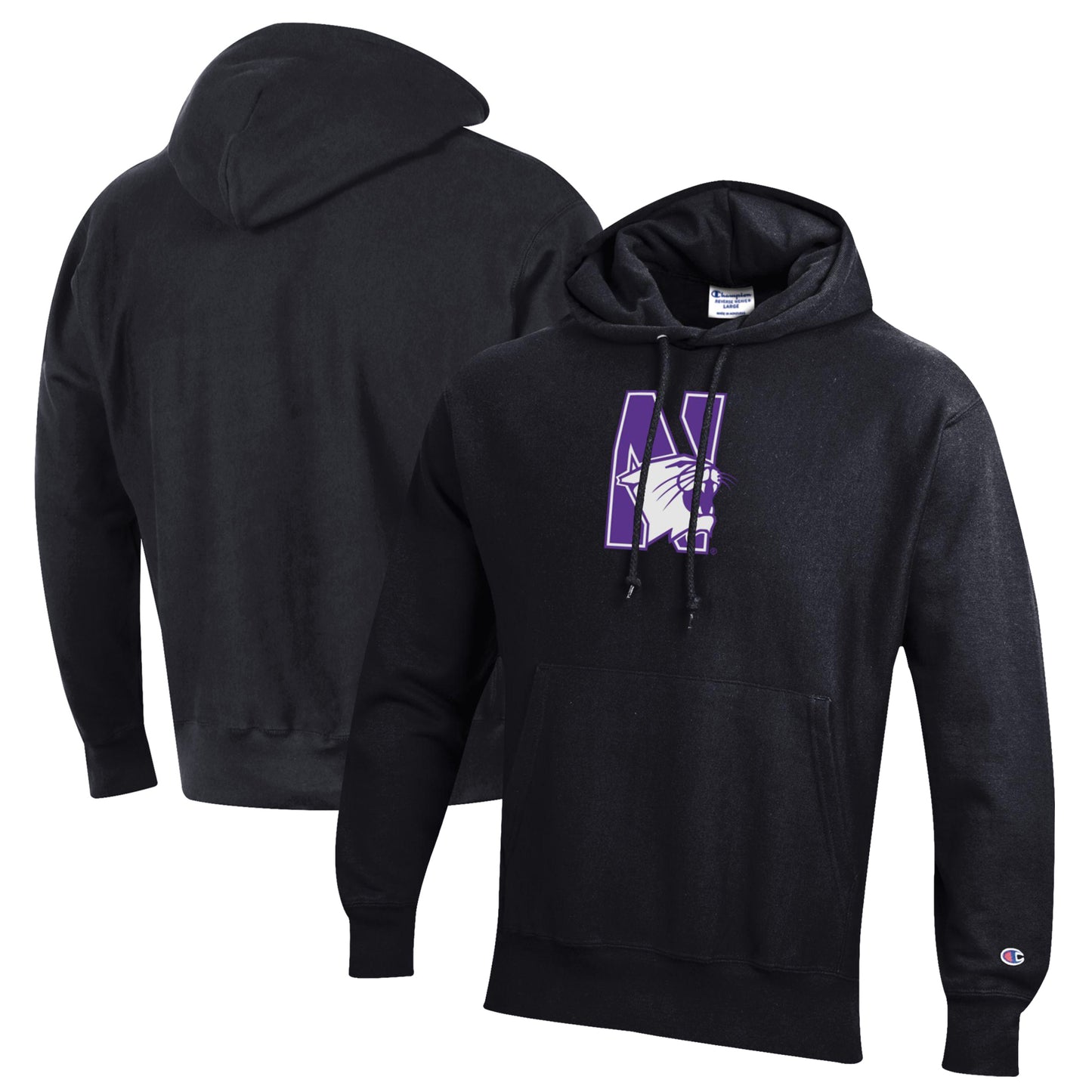 Men's Champion Black Northwestern Wildcats Reverse Weave Pullover Hoodie