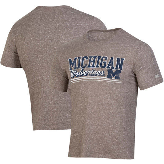 Men's Russell Heathered Charcoal Michigan Wolverines Tri-Blend T-Shirt