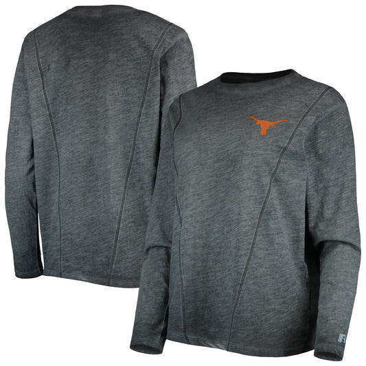 Women's Russell Heathered Black Texas Longhorns Boxy Long Sleeve T-Shirt