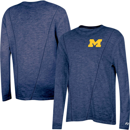 Women's Russell Heathered Navy Michigan Wolverines Boxy Long Sleeve T-Shirt