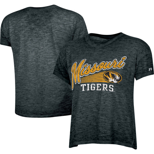 Women's Russell Heathered Black Missouri Tigers Boxy T-Shirt