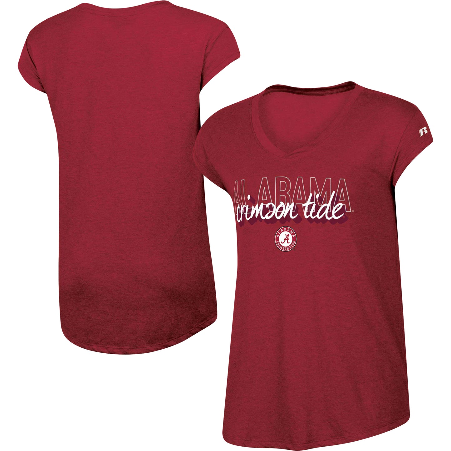 Women's Russell Heathered Crimson Alabama Crimson Tide Capped V-Neck T-Shirt