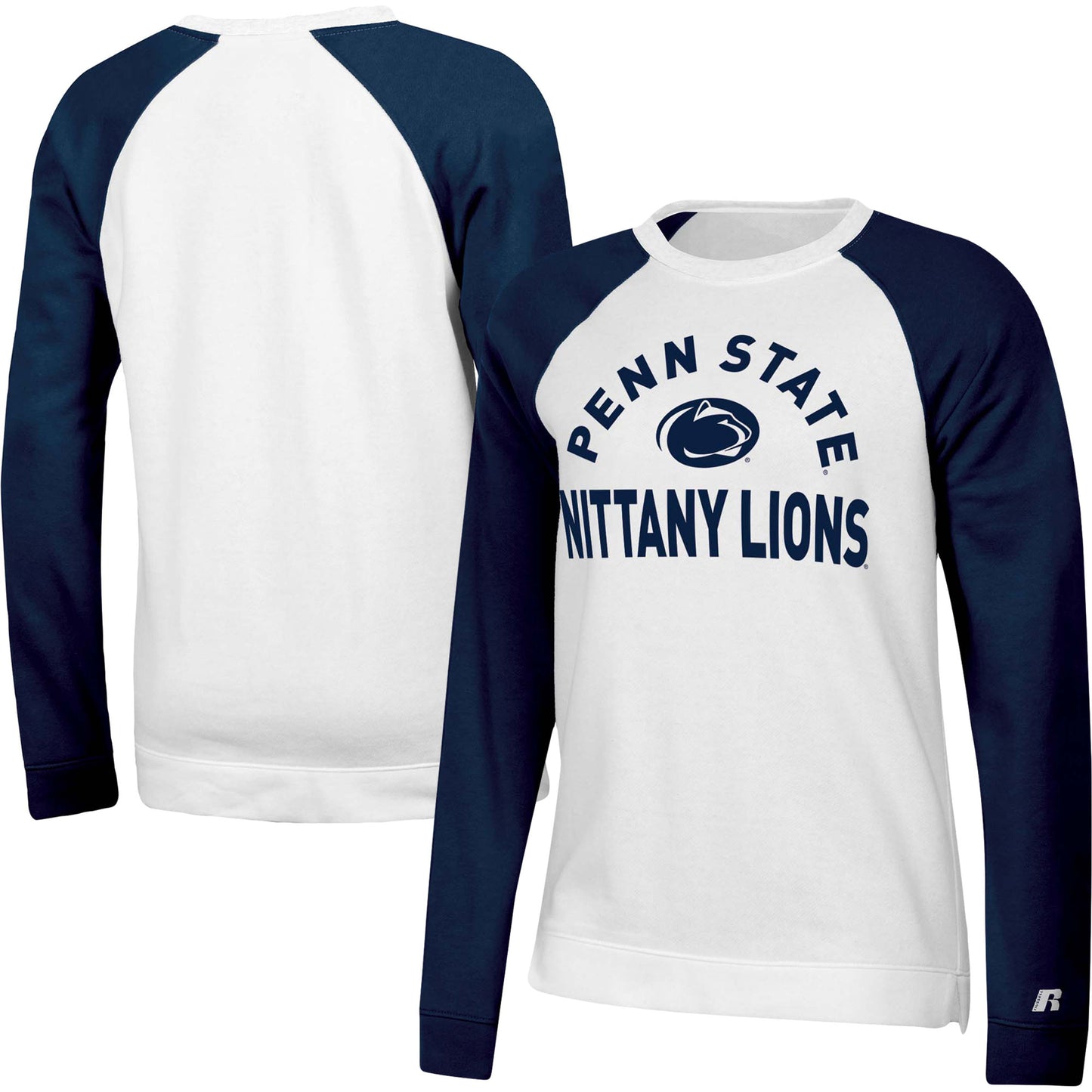 Women's Russell White/Navy Penn State Nittany Lions Fleece Raglan Pullover Sweatshirt