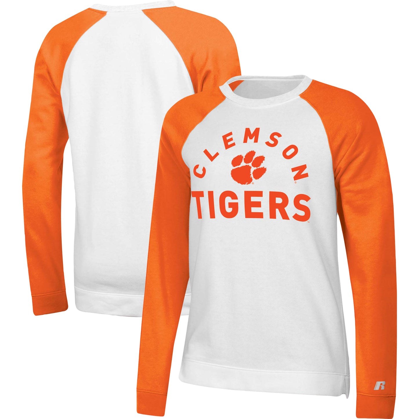 Women's Russell White/Orange Clemson Tigers Fleece Raglan Pullover Sweatshirt