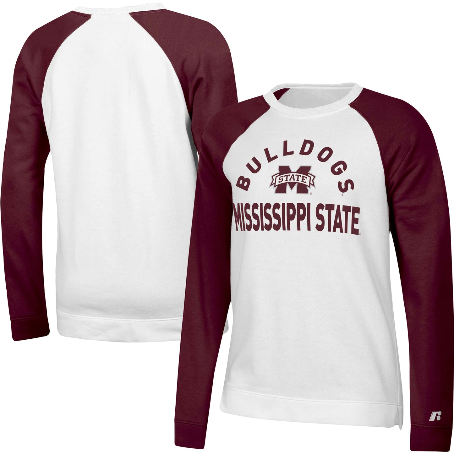 Women's Russell White/Maroon Mississippi State Bulldogs Fleece Raglan Pullover Sweatshirt