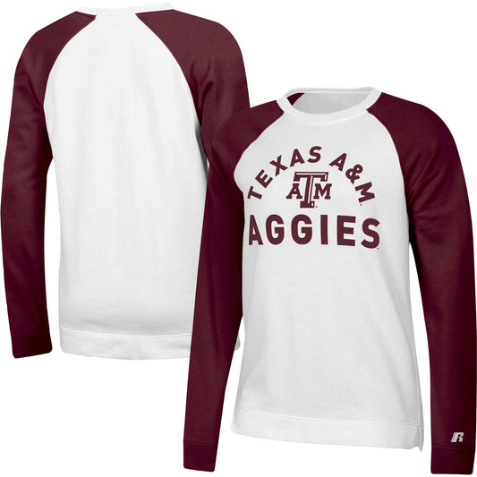 Women's Russell White/Maroon Texas A&M Aggies Fleece Raglan Pullover Sweatshirt