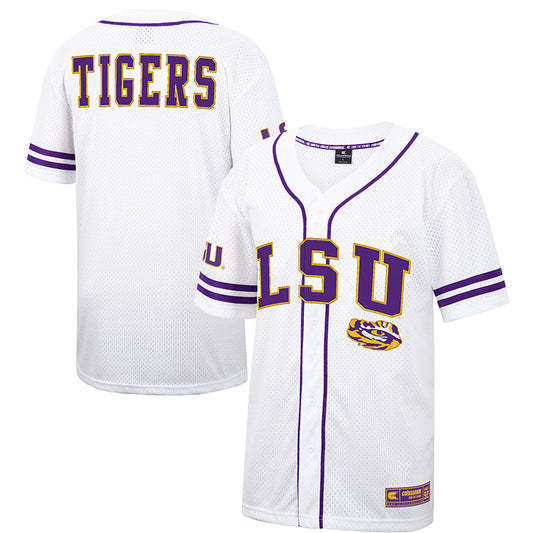 Men's Colosseum White LSU Tigers Free Spirited Mesh Button-Up Baseball Jersey