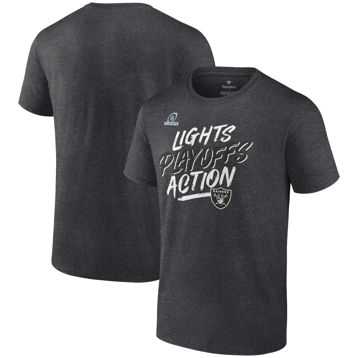 Men's Fanatics Heathered Charcoal Las Vegas Raiders 2021 NFL Playoffs Bound Lights Action T-Shirt