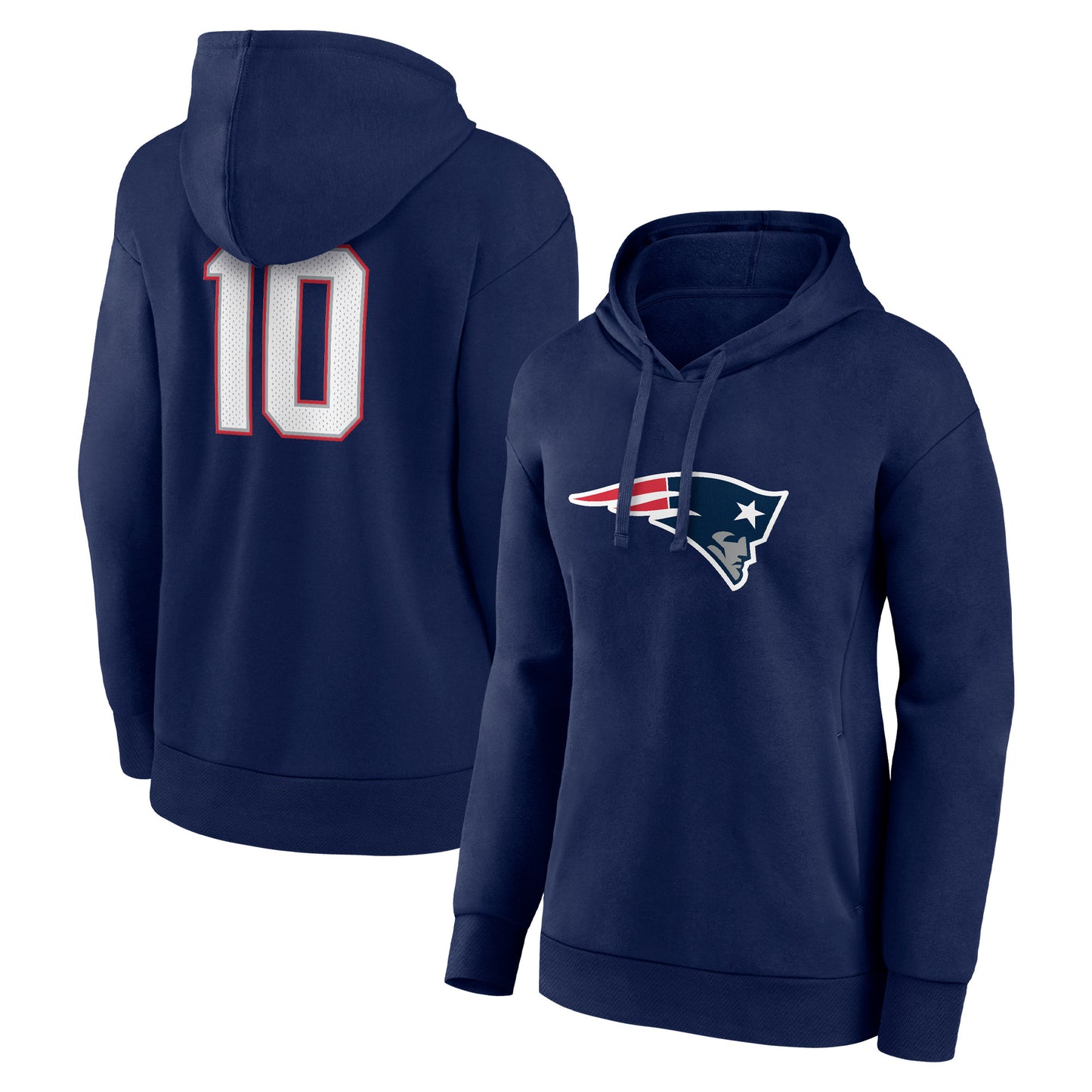 Women's Fanatics Mac Jones Navy New England Patriots Player Icon Name & Number V-Neck Pullover Hoodie