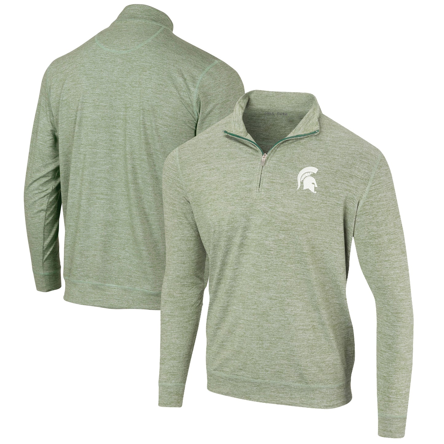 Men's Heathered Green Michigan State Spartans Peached Marled Yarn Quarter-Zip Pullover Jacket