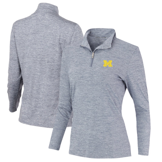 Women's Heathered Navy Michigan Wolverines Peached Marled Yarn Quarter-Zip Pullover Jacket