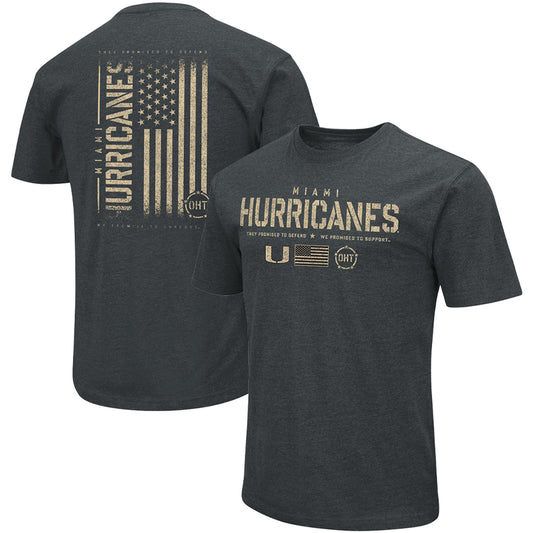 Men's Colosseum Heathered Black Miami Hurricanes OHT Military Appreciation Flag 2.0 T-Shirt