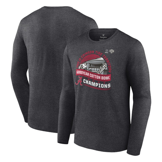 Men's Fanatics Heathered Charcoal Alabama Crimson Tide College Football Playoff 2021 Cotton Bowl Champions Captain Long Sleeve T-Shirt