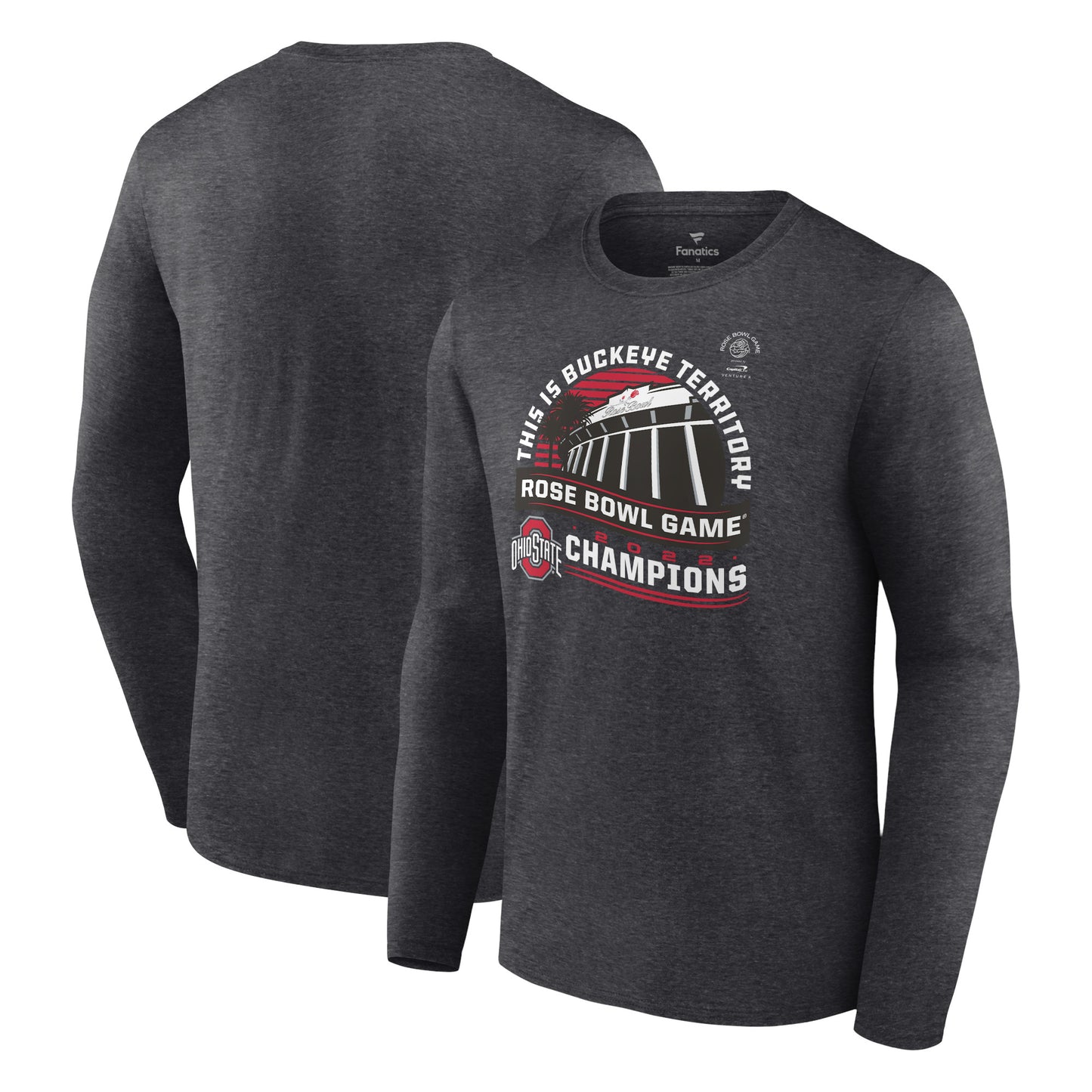 Men's Fanatics Heathered Charcoal Ohio State Buckeyes 2022 Rose Bowl Champions Captain Long Sleeve T-Shirt