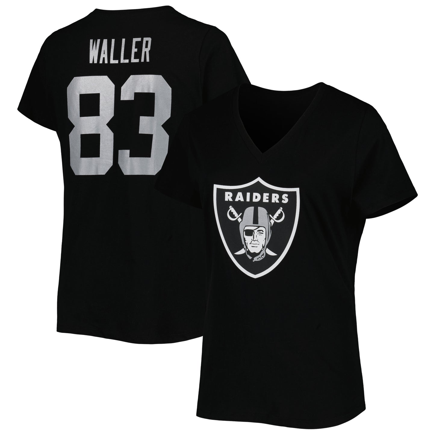 Women's Fanatics Darren Waller Black Las Vegas Raiders Plus Size Player Name & Number V-Neck T-Shirt