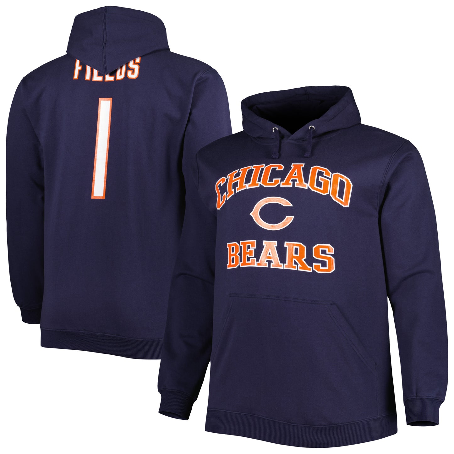 Men's Fanatics Justin Fields Navy Chicago Bears Big & Tall Fleece Name & Number Pullover Hoodie