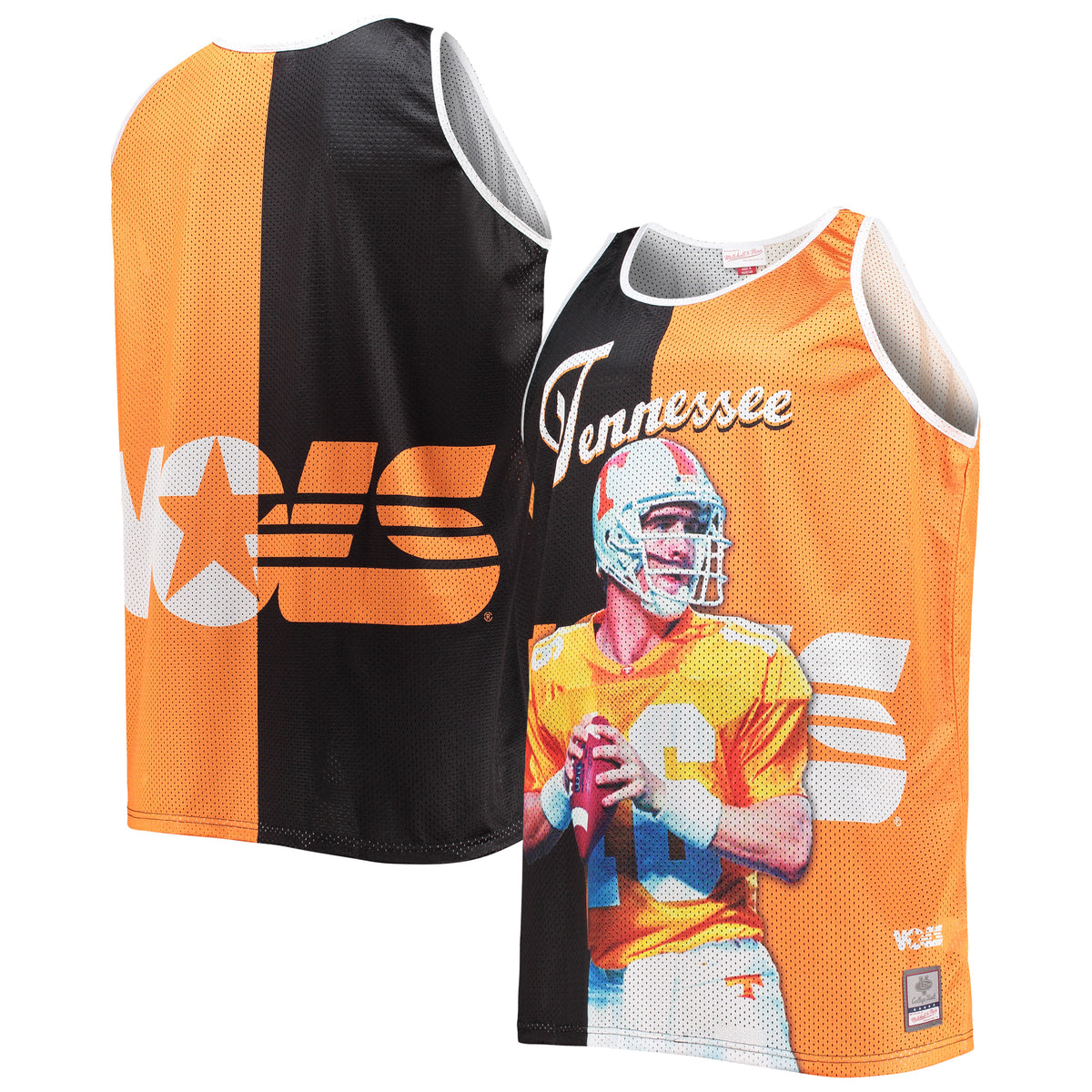 Men's Mitchell & Ness Peyton Manning Black/Tennessee Orange Tennessee Volunteers Sublimated Player Big & Tall Tank Top