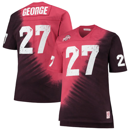 Men's Mitchell & Ness Eddie George Scarlet/Black Ohio State Buckeyes Name & Number Tie-Dye V-Neck T-Shirt