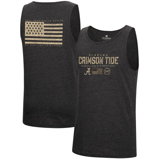 Men's Colosseum Heathered Black Alabama Crimson Tide Military Appreciation OHT Transport Tank Top