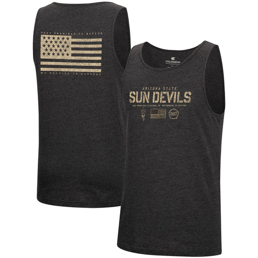 Men's Colosseum Heathered Black Arizona State Sun Devils Military Appreciation OHT Transport Tank Top