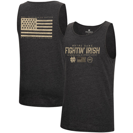 Men's Colosseum Heathered Black Notre Dame Fighting Irish Military Appreciation OHT Transport Tank Top