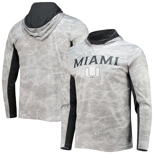 Men's Colosseum White Miami Hurricanes Mossy Oak SPF 50 Performance Long Sleeve Hoodie T-Shirt