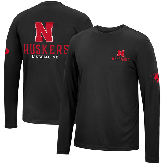 Men's Colosseum Black Nebraska Huskers Mossy Oak SPF 50 Performance Long Sleeve T-Shirt