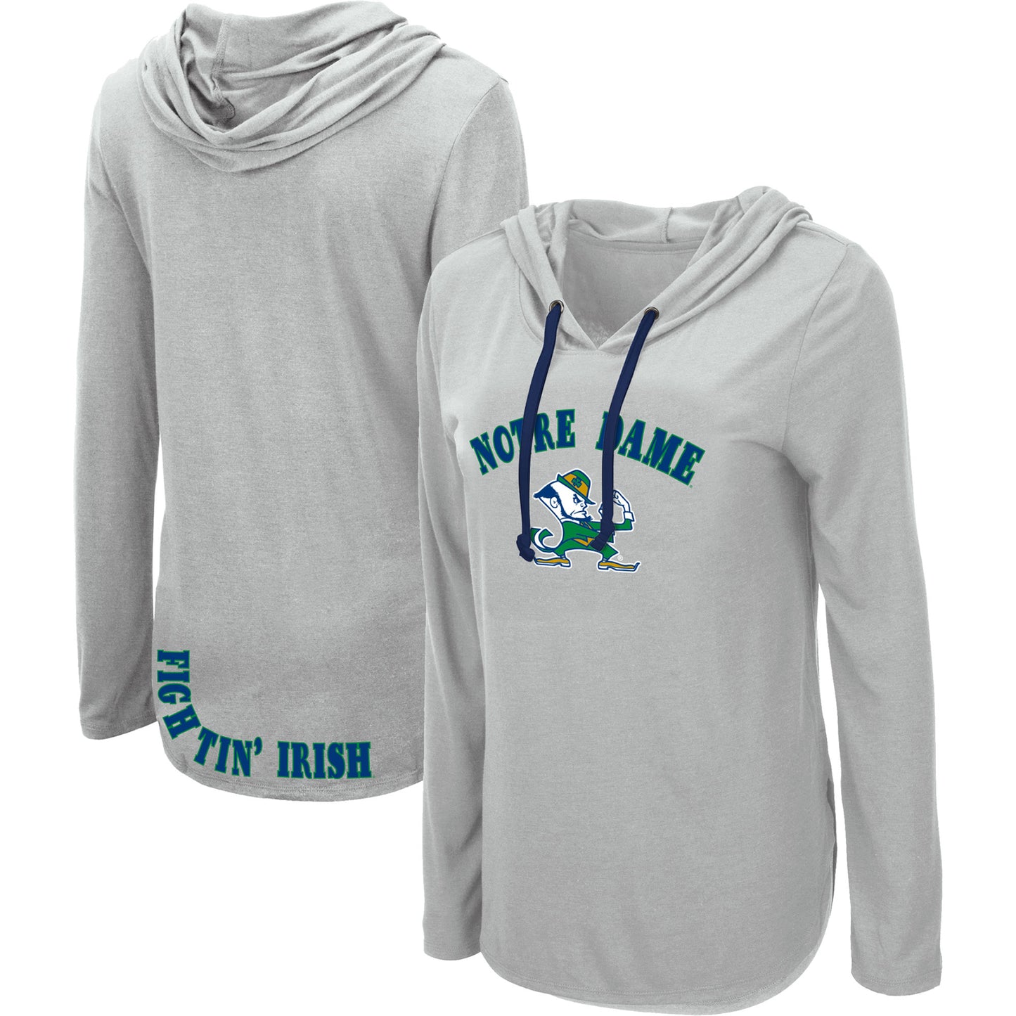 Women's Colosseum Heather Gray Notre Dame Fighting Irish My Lover Lightweight Hooded Long Sleeve T-Shirt