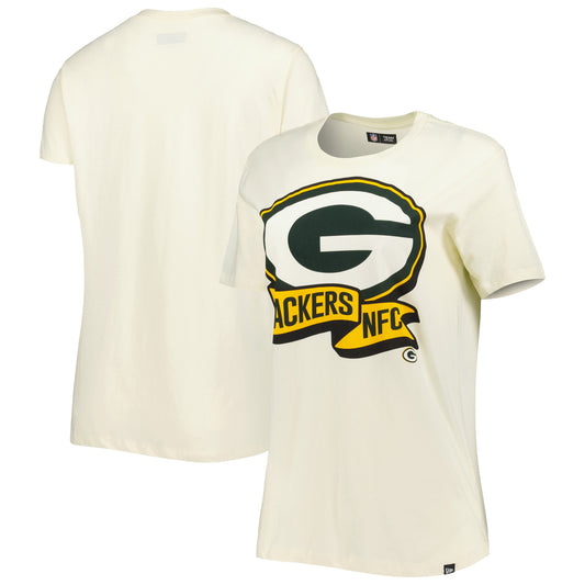 Women's New Era Cream Green Bay Packers Chrome Sideline T-Shirt