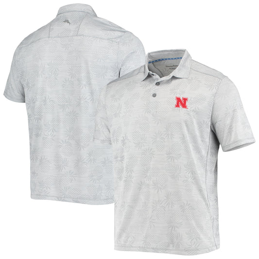 Men's Tommy Bahama Gray Nebraska Huskers Pineapple Palm Coast IslandZone Polo